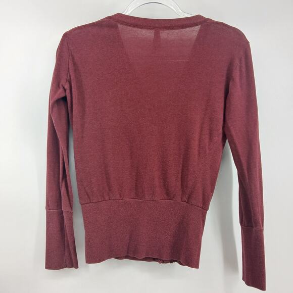 Y2K Snap Button V-Neck Cardigan Size MD Fitted Ribbed Hem Preppy Academia Casual - Picture 4 of 7